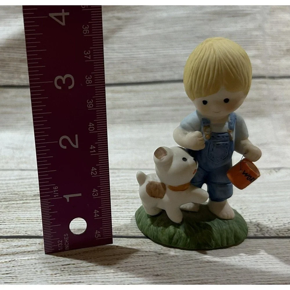 Vintage Enesco Country Cousins Scooter Dog Bucket of Worms Missing Fishing Pole